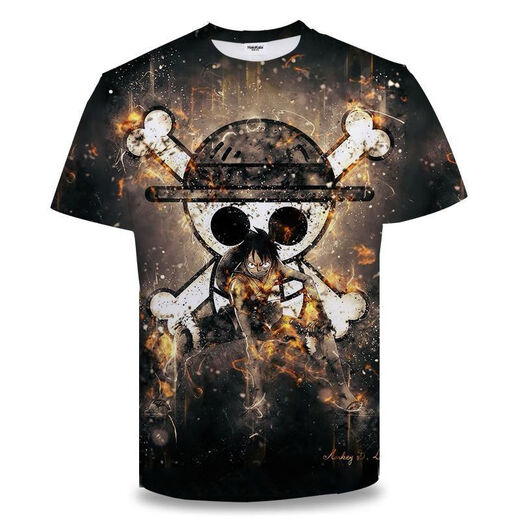 Giselon One Piece Short Sleeve Summer One Piece Zoro Anime T-shirt Primary and Secondary School Students and Teenagers on the 3D Printing Trend Burning Ace TXU1480 S Suitable for weight 80-90 Jin [Jin equals 0.5 kg]