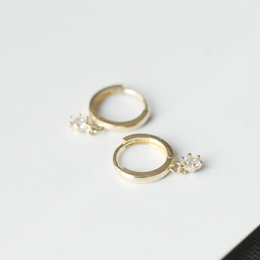 Li Biao's beloved. Multi-claw small zircon pendant earrings white small C Korean imported K gold 14K/10K gold earrings earrings earrings inner diameter 7.7mm one