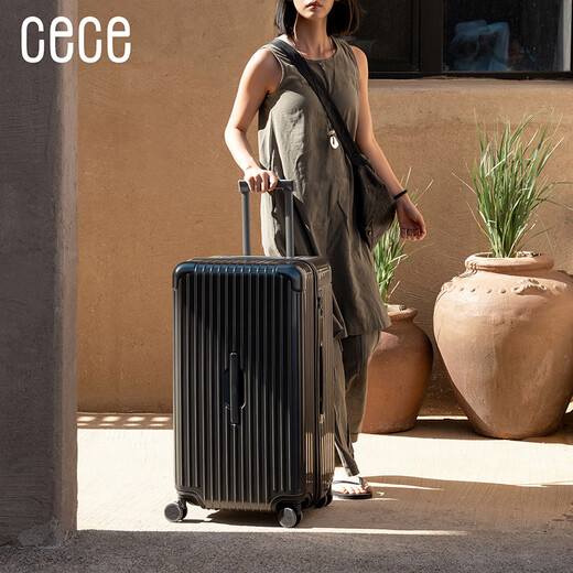 Cece large-capacity suitcase women's travel trolley case student universal wheel coded leather suitcase for men light blue 24 inches
