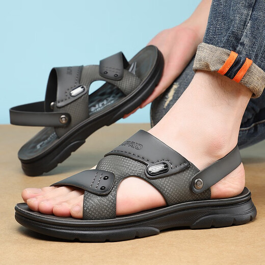 Sandalias de suela suave ultra luz zapatos para hombres, sandalias de playa sin deslizamiento, dual-uso informal fuera del verano de mediana edad transpirable 2025 Nuevo modelo 6187 Negro 38