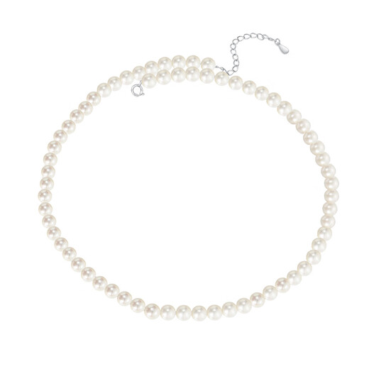 Beijing Gold Trading Center Co., Ltd. classic pearl necklace white millet beads imitation pearls and oyster beads silver chain as a birthday gift for mom, about 6-6.5mm