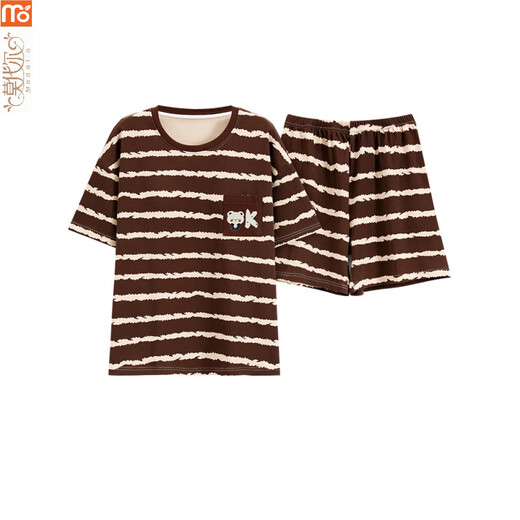 Pyjamas modal pour les femmes en été 2025 Nouveau costume à manches courtes coton à rayures coton coton maison de maison y9858 m (recommandée 75-95jin [Jin est égal à 0,5 kg]))