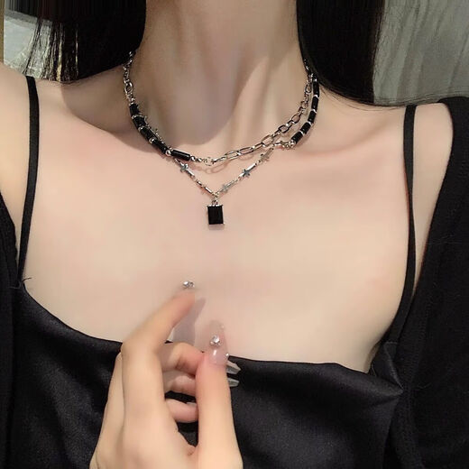 Miaoyijia Necklace Women's 2025 New Light Luxury Niche High-End Black Clavicle Chain Double-Stacked Sweet Cool Necklace Pendant Accessories Double-Stacked Black Necklace