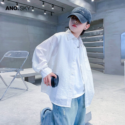 ANOTHER SKY brand authentic boys summer white long-sleeved sun protection shirt 2025 new children's light and breathable skin clothing trend white 140 cm