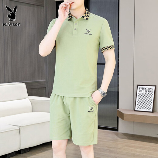 Playboy (Playboy) High-End-Lapel-Shorts-Shorts-Shorts für Herren-Sommer-High-End-Freizeitsportarten zweiteiler Set Herren-Kleidung für Herren bequeme, off-weiße 9902 [Set] M [Vorgeschlagen 90-105jin [Jin gleich 0,5 kg]]]
