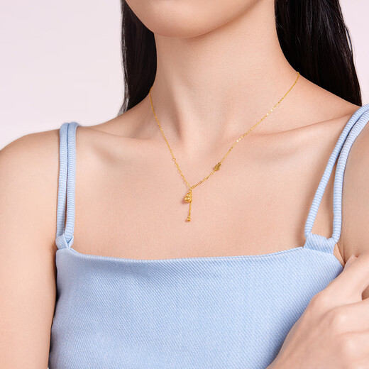 Saifei's birthday gift 18K gold necklace small gourd necklace AB chain for girlfriend 18K gold gourd necklace about 45cm
