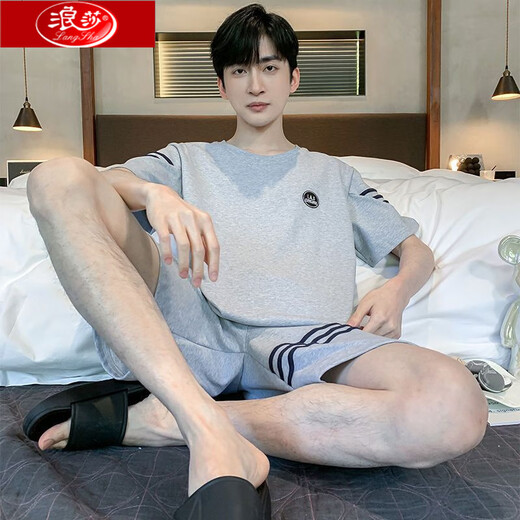 浪莎睡衣男夏季纯棉短袖20新款外出青少年薄款男士休闲套装可外穿 9928 男款纯棉【短袖+短裤】 L 尺码【100-125斤】