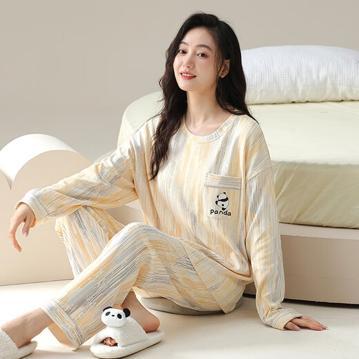 Kommandant Xiong Frühling und Herbst Langarm großer Pyjama-Set für Frauen mit Brustpolstern integrierter Sommer- und Winter-Hausbaumwolle können externe HRY1049 Eins Größe M-Code sein (vorgeschlagen 75-95 Jin [Jin gleich 0,5 kg]))