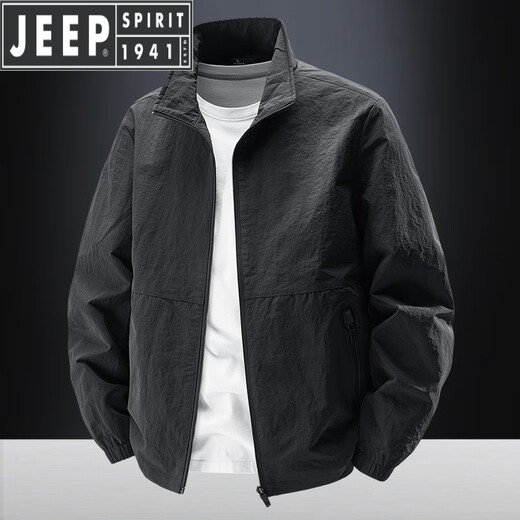 JEEP SPIRIT Spring and Autumn Stand Collar Jacket Men's Loose Casual Men's Windbreaker Thin Jacket Spring Outdoor Sports Clothing Trend Dark Blue 2XL