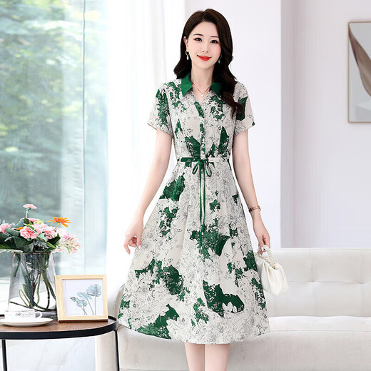 Vestido de seda de marca de alta gama OLJ para mujeres 2025 Summer Nuevo temperamento elegante y de moda Falda de encaje de seda de seda verde M