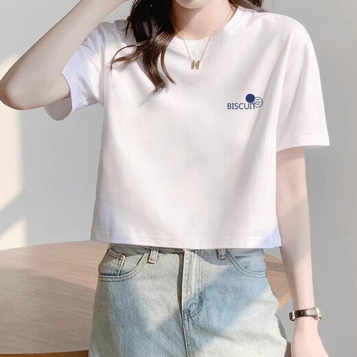 
Pierre cardin pure cotton shoulder short T-shirt for women 2025 new design short sleeves to make them look slim and high waist. Small shirt in KE-693 white this year's popular light luxury brand M