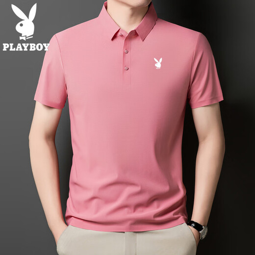 花花公子（PLAYBOY）高端男士短袖POLO衫2025夏季新款冰丝无痕感T恤上衣时尚潮流 藏青-12358-冰丝POLO衫 4XL 170-185斤