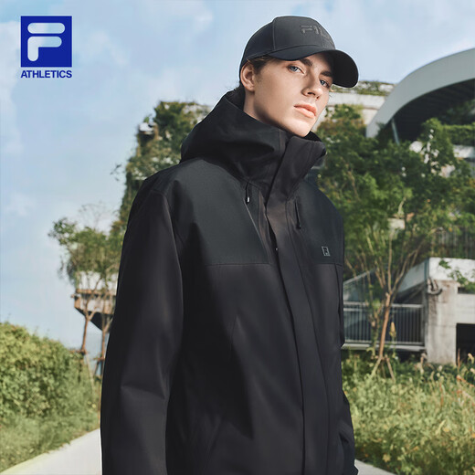 FILA Official Couple's Outdoor Jacket 2025 Autumn New Outdoor Sports Windproof Moisture Breathable Antibacterial Hooded Jacket for Men True Black-BK L 175/96A/L