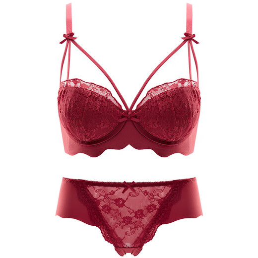 Triumph Red Underwear Women's Zodiac Year Suit Autumn and Winter Dragon Wedding Bride Sexy Bra Panties Small Breasts Are Gathered Rose Red-Set 75B 34 (Small Breasts Grow Enlarged)