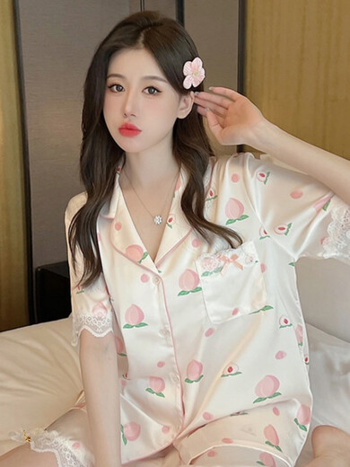 维多利亚的格调睡衣套装夏季女款短袖长裤高级感甜美水蜜桃夏天薄款两件套装 FS_9905#开衫短长水蜜桃 M