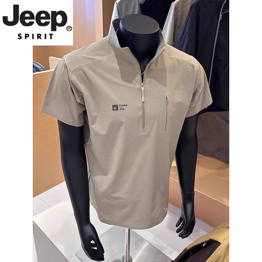 JEEP SPIRIT star gray half-zip quick-drying short-sleeved men's summer cool breathable stand-up collar sports t-shirt outdoor mountaineering cycling clothing star gray M 100-120Jin Jin equals 0.5 kg
