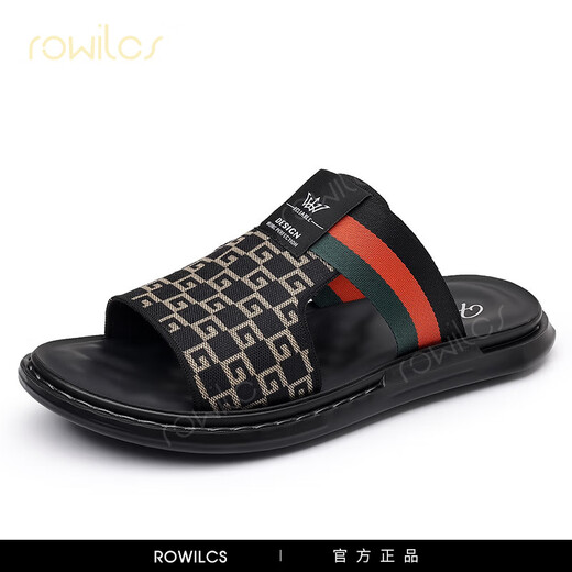 Rowilcs Brand Slippers Men's Men's Summer à la mode et polyvalente Solide Sole de plage pour hommes portant des tongs imperméables et confortables pantoufles noires 38