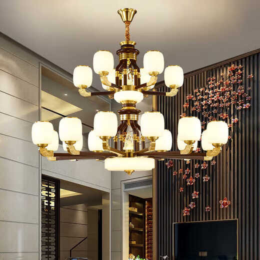 Sanxiong Aurora Nuevo edificio dúplex de estilo chino Sala de estar Bailera grande de madera sólida Villa atmosférica Escaleros de villa atmosférica Light Hollow Hall 9926 Cabezas