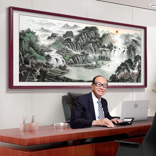 The office hanging paintings of the magic treasure pot, flowing water and making money, landscape and landscape, Chinese painting, living room background wall decoration, mountain picture mural CT-3519 Landscape and wealth, long 118*48cm, SF Express household waterproof oil canvas 5