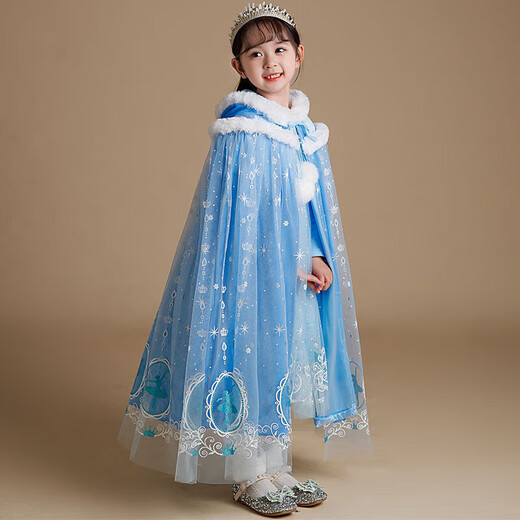 Ruiyang gefrorener Umhang Prinzessin Aisha Schal Sechs Tage Kinder Umhang für Kindermädchen Hemd Aisha Baby Wind Shield 9893 Blau Koreaner Samt Umhang + Krone 8-teilige Set 165 s S (empfohlen, ungefähr 90120 hoch zu sein)