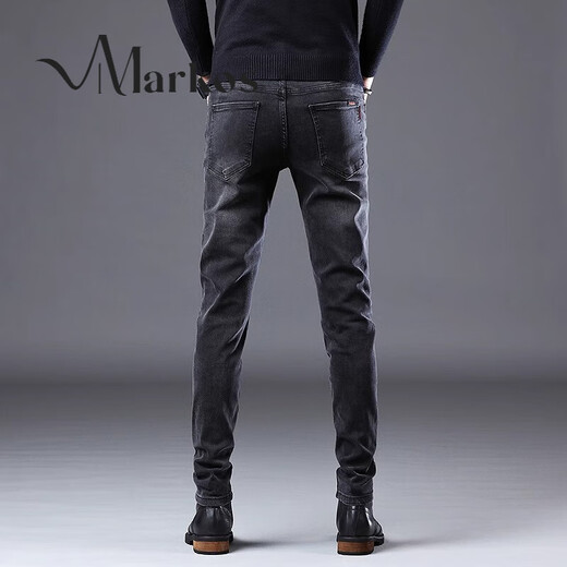 
Markos Hong Kong 2025 spring and autumn black and gray jeans for men Korean style slim feet trendy and versatile casual long trousers gray 1049 28