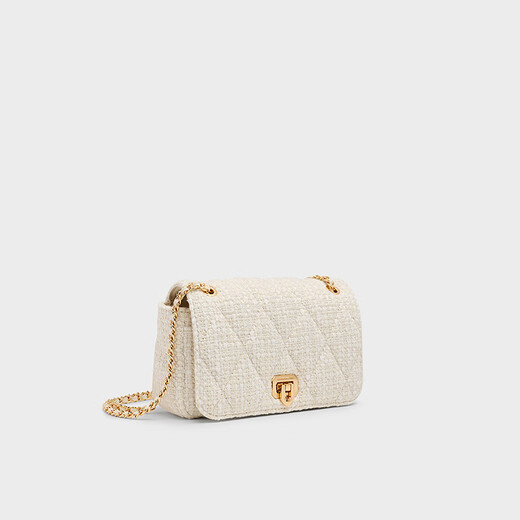 Charles/Keith Fashion Diamond Cadena de un solo hombro Crossbody Bag Square Bag Cumpleaños CK2-20671747 Tweed de crema BLANCA S BLANCO S
