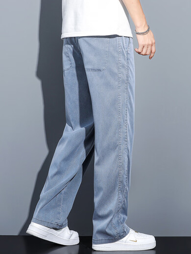 Pierre cardin casual pants men's 2025 spring and summer new summer trendy brand Tennis jeans loose straight wide-leg pants ultra-thin ice silk 1048 gray + 1048 black M 100-115Jin [Jin equals 0.5 kg]