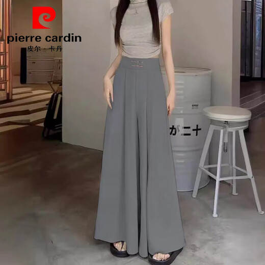 皮尔卡丹（pierre cardin）国风裤裙盘扣阔腿裤女春秋季妈妈装居家睡裤高腰垂感拖地休闲裙裤 黑色838【春夏外穿阔腿裙裤女】 S 建议85斤内