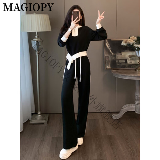 MAGIOPY国际奢侈高档品牌高端欧货运动休闲套装女2025春时尚显瘦拼色卫衣 黑色套装 S(100斤以内)