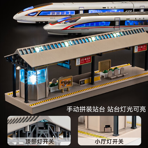 砚玺高铁玩具火车复兴号合金儿童遥控玩具车男孩带轨道仿真动车模型 【遥控款】复兴号双节【白色】 套餐二-半圆椭圆轨道(可变道)【