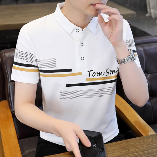 
Jiumuwang Men's Lapel Short Sleeve T-shirt Pure Cotton 2025 Summer New Style Dad Middle-aged and Young Slim Polo Shirt Striped Clothes K12129 Khaki + K12129 Black M