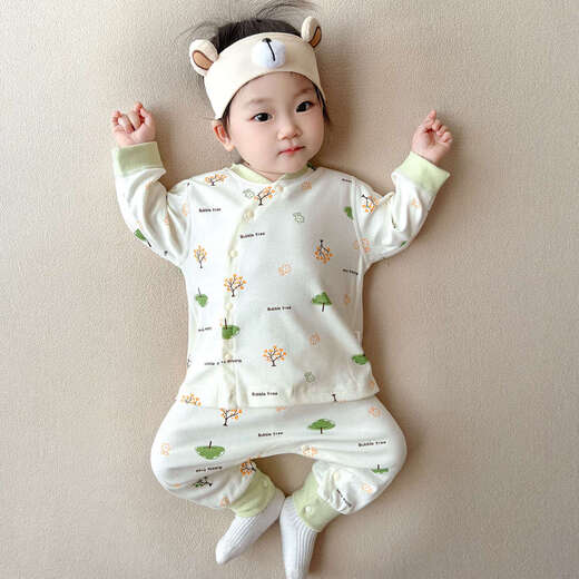 Baby autumn clothes and autumn trousers pure cotton suit for men and women baby split-free pajamas spring and autumn children's underwear set boneless baby tree 90cm