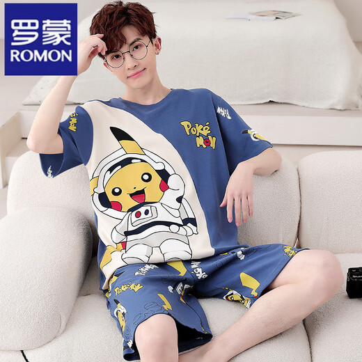 ROMON suit men's 2025 summer pajamas men's youth thin sports short sleeve loose casual home clothing plus size 6623 L
