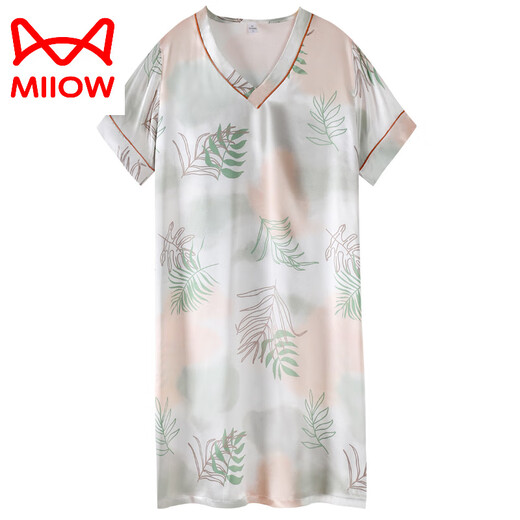 Cat Man (Miiow) Nachthemd für Frauen Sommereis Seiden kurzärmelige lange Pyjama 2025 Neue Sommer emulierte Seidenschwangere Mutterkleid 9923 m