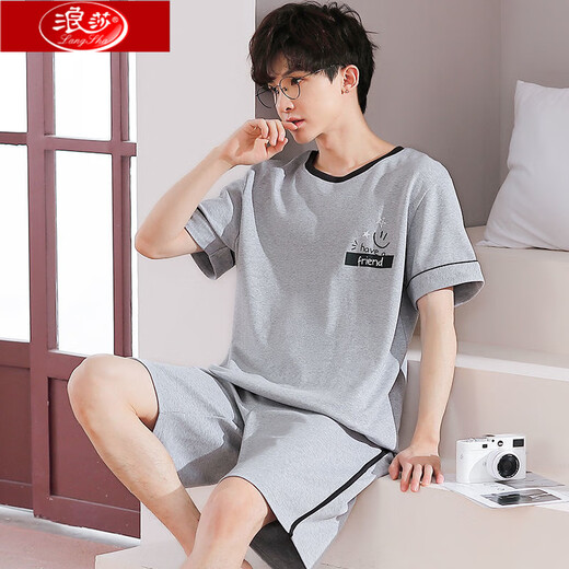 Langsha Pajamas Men's Summer Cotton Shorts à manches courtes pour les vêtements de jeunesse des jeunes élèves Large grande taille mince Suit pour hommes d'âge moyen H9928 (shorts à manches courtes) L (100-120 Jin [Jin est égal à 0,5 kg]))