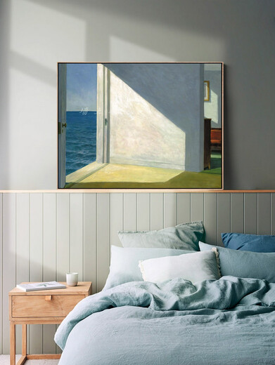 靠海的房间霍普爱德华装饰画客厅书房卧室酒吧画 窗前站女 30*4035mm厚白色外框