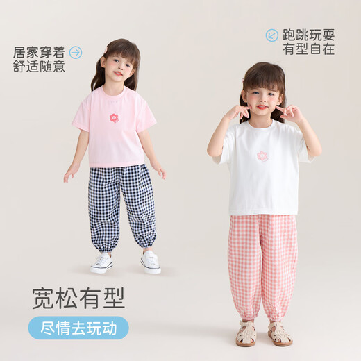 
Ohm Bear Girl Summer Thin Suit Short Sleeve Summer Girl Baby Fashionable Children's Casual Sports Children's Clothes Pink 110 CM