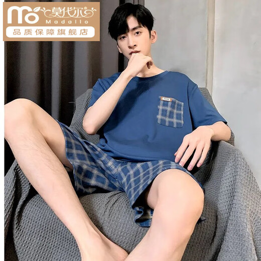 莫代尔睡衣男夏季棉质薄款短袖加肥加大码休闲可外穿男士 9928【H系列男短袖短裤套装】 L 【建议100-130斤】