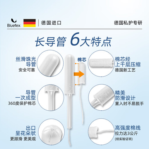 Bluetex long duct tampon high flow 28 built-in sanitary napkins menstrual stick swimming OCC