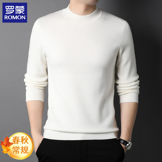 ROMON Knitted Sweater Men's Autumn and Winter Simple Solid Color Thin Sweater Men's Half Turtle Collar Pullover Bottoming Shirt Men's Black XL