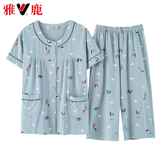 Yalu High-End-Mutter-Pyjamas für Frauen im Sommer reines Baumwoll kurzärmelige Kurzhose dünne Baumwoll mittlere Alter und ältere Menschen können sie außerhalb von 6626 XL tragen [120-140jin [Jin gleich 0,5 kg]]]