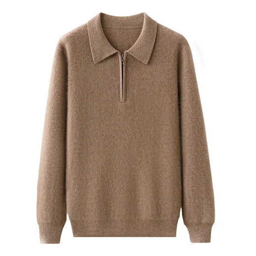 Ordos cashmere sweater men's 2025 autumn and winter new pure cashmere zipper pullover lapel sweater white S