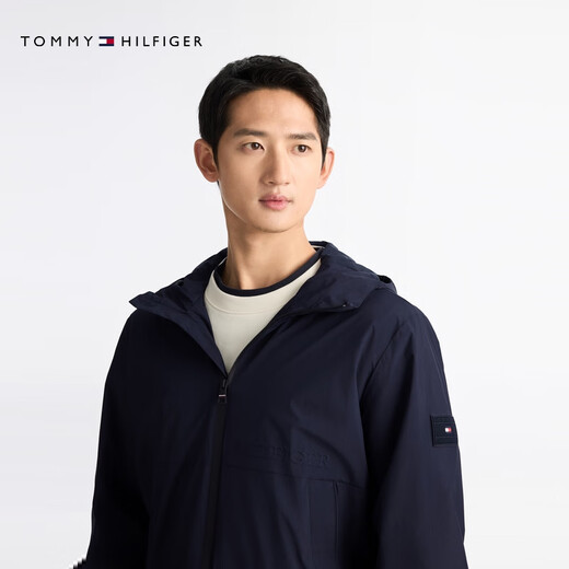 TOMMY HILFIGER25 new spring and summer men's windproof and waterproof trendy casual sports outdoor hooded soft shell jacket navy blue DW5 M (recommended 135-150Jin Jin equals 0.5 kg)