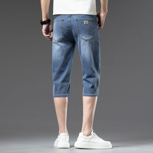 Jiumu Wang Tiansi Denim pantalones pantalones de verano para hombres 2025 Nuevos hombres siete y media en la mitad de la parte de hielo de hielo pantalones delgados 753 Seda de hielo Negro Negro Seda 753 Ice Seda Negra Negra Seda 28 28