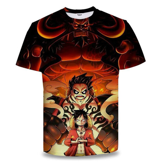 Giselon One Piece Short Sleeve Summer One Piece Zoro Anime T-shirt Primary and Secondary School Students and Teenagers on the 3D Printing Trend Burning Ace TXU1480 S Suitable for weight 80-90 Jin [Jin equals 0.5 kg]