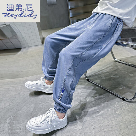 迪弟.尼  HEYDIDY男童夏季裤子薄款天丝牛仔裤2025夏季新款男孩冰丝防蚊裤轻薄透气 PY-2575牛仔防蚊裤-蓝色 100 cm建议身高90-100cm