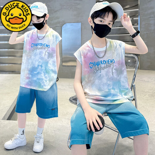 G.DUCKKIDS Children's Clothing Boys Summer Sleeveless Vest Set 2025 New Summer Medium-Grand Children's Boys Sports and Handsome Summer Style TZK693-Blue Set 140 Recommended height 130-140 cm