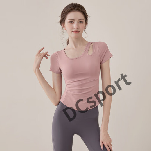 Yoga clothes for women 2025 new short-sleeved slim sports tops Pilates training clothes fitness clothes set brown top fixed chest pad S S one size fits all