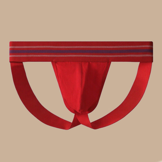 Men's butt lifting breathable sexy thong underwear for boys, hollow, no need to take off, personalized sexy double thong underwear for men, red XL