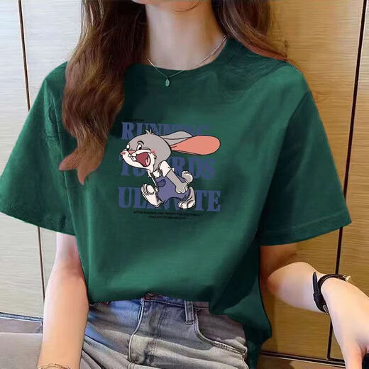 220g T-shirt à manches courtes en coton pur pour les femmes 2025 Été lâche et polyvalent rond à épaule droite T-shirt imprimé B701yl 496 Bourgogne L